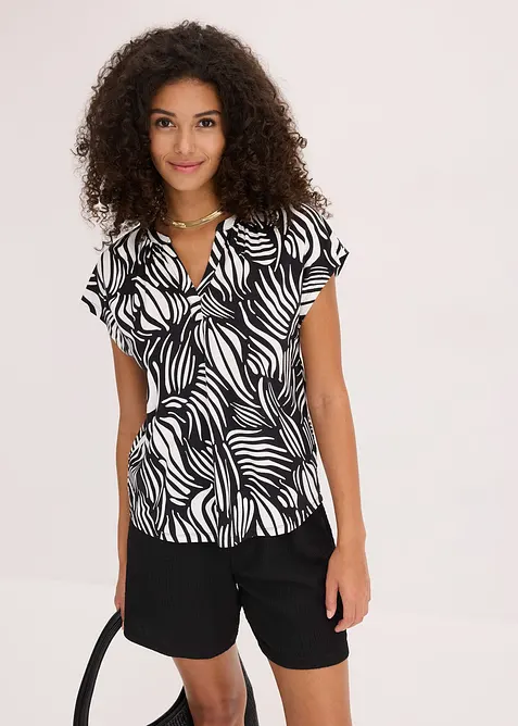 T-shirt col tunisien en viscose m&eacute;lang&eacute;e, bonprix