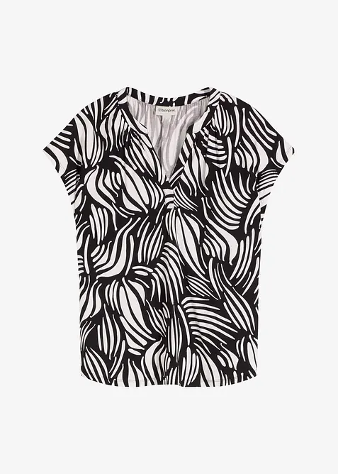 T-shirt col tunisien en viscose m&eacute;lang&eacute;e, bonprix