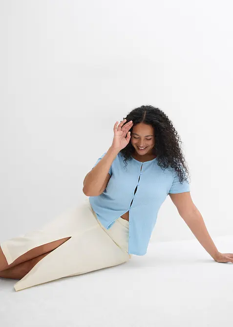 Jupe midi légère en lin mélangé, bonprix