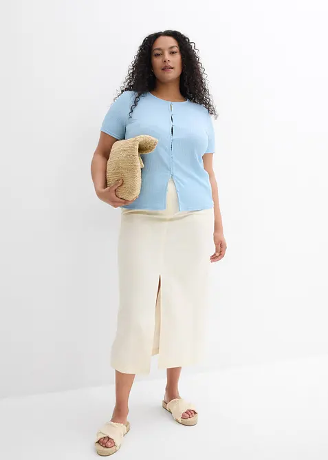 Jupe midi légère en lin mélangé, bonprix