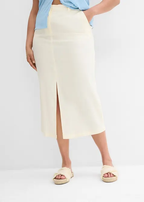 Jupe midi légère en lin mélangé, bonprix