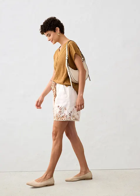 T-shirt 100% lin avec dentelle, bonprix