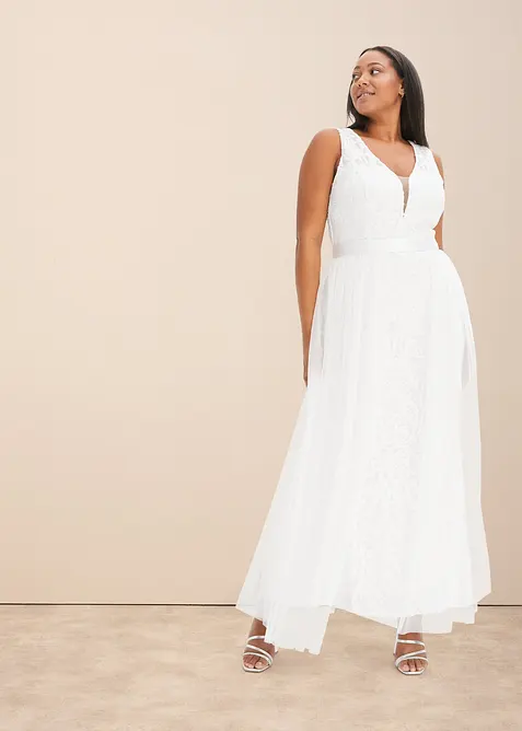Robe de mariée brodée de sequins avec jupe en tulle amovible, bonprix