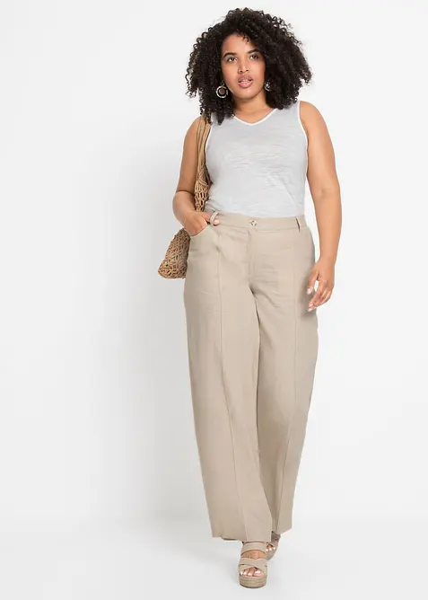 Pantalon palazzo léger en lin mélangé, bonprix