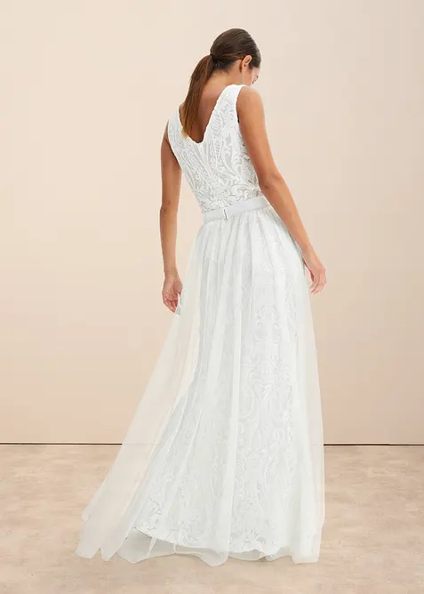 Robe de mariée brodée de sequins avec jupe en tulle amovible, bonprix