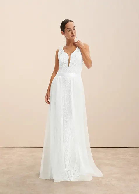 Robe de mariée brodée de sequins avec jupe en tulle amovible, bonprix