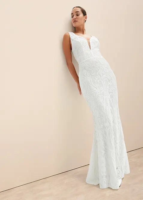 Robe de mariée brodée de sequins avec jupe en tulle amovible, bonprix