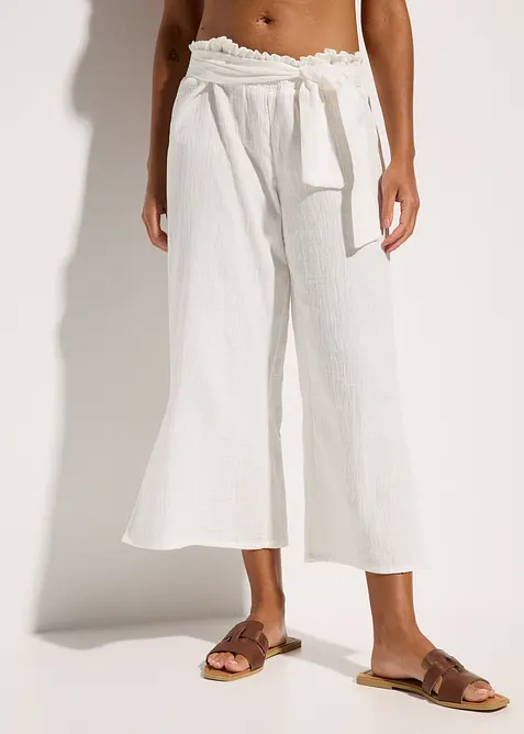 Pantalon de plage en gaze de coton, longueur 3/4, bonprix