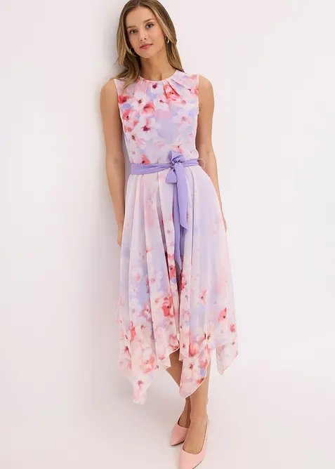 Robe en crêpe avec lien à nouer et jupe à pans, bonprix