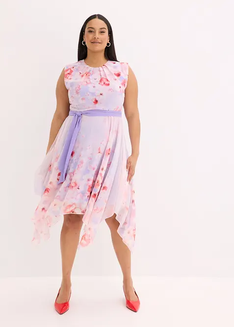 Robe en crêpe avec lien à nouer et jupe à pans, bonprix