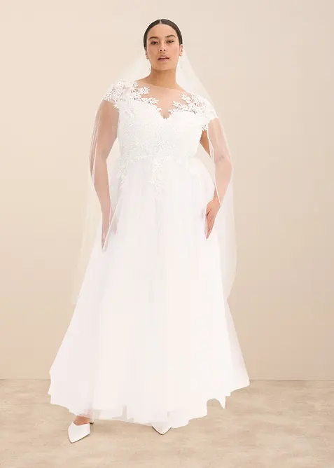 Robe de mariée en tulle délicat et dentelle, bonprix