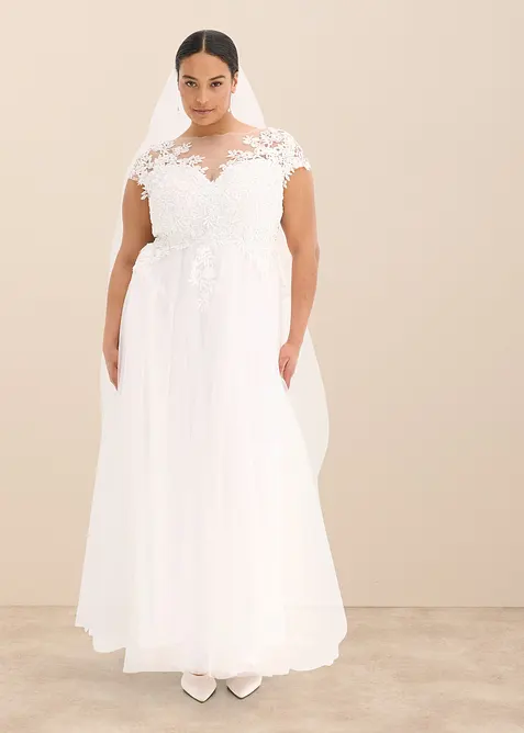 Robe de mariée en tulle délicat et dentelle, bonprix