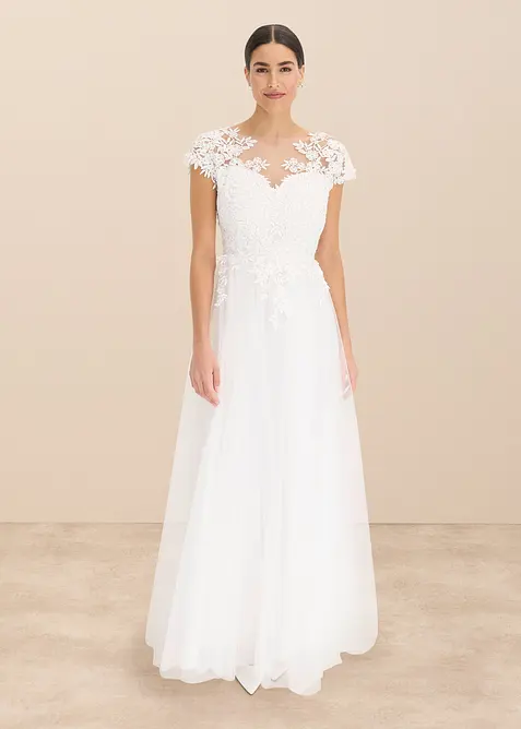 Robe de mariée en tulle délicat et dentelle, bonprix