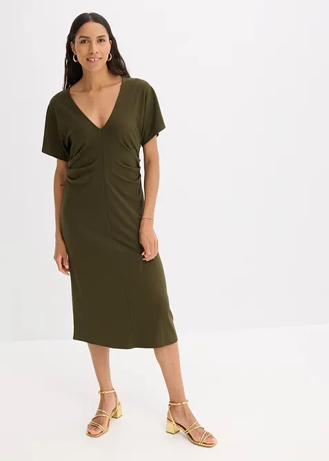 Robe en jersey côtelé, froncée sur le côté, bonprix