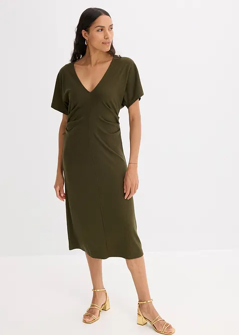 Robe en jersey côtelé, froncée sur le côté, bonprix