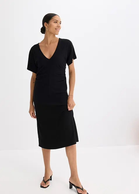 Robe en jersey c&ocirc;tel&eacute;, fronc&eacute;e sur le c&ocirc;t&eacute;, bonprix