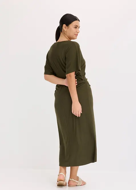 Robe en jersey côtelé, froncée sur le côté, bonprix