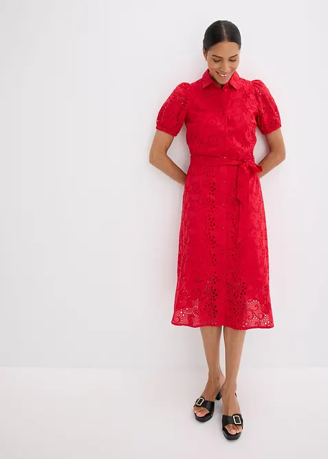 Robe chemise en broderie anglaise, 100% coton, bonprix