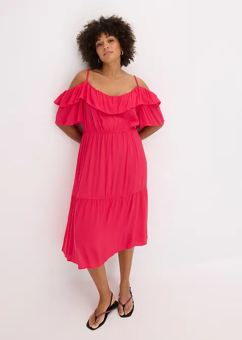 Robe à volants en viscose texturée, bonprix