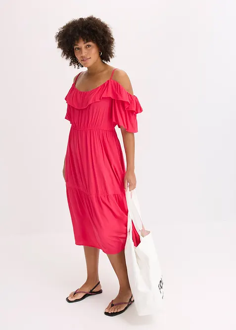 Robe à volants en viscose texturée, bonprix