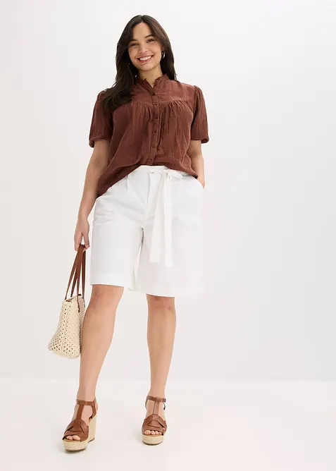 Short en twill avec ceinture &agrave; nouer, bonprix