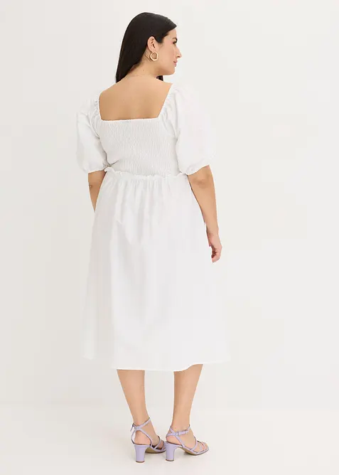 Robe midi à manches bouffantes et haut smocké, bonprix