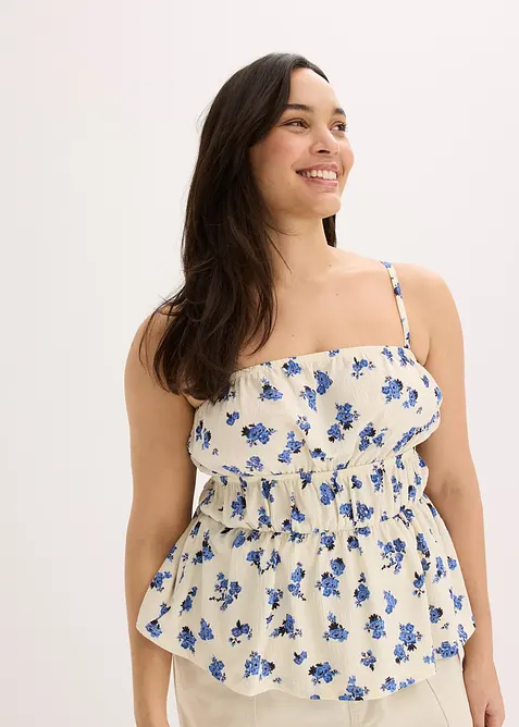 Top à fines bretelles en crêpe texturé, bonprix