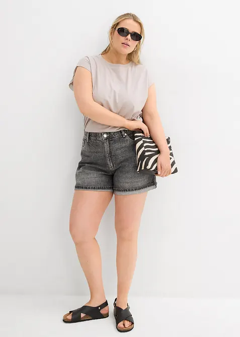 Short en jean taille haute, peu extensible, bonprix