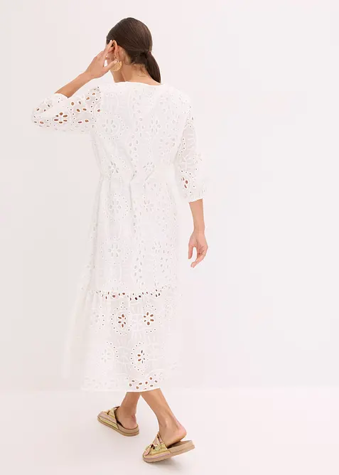 Robe midi à broderies anglaises, bonprix
