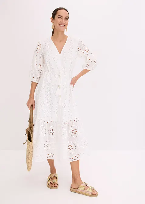 Robe midi à broderies anglaises, bonprix