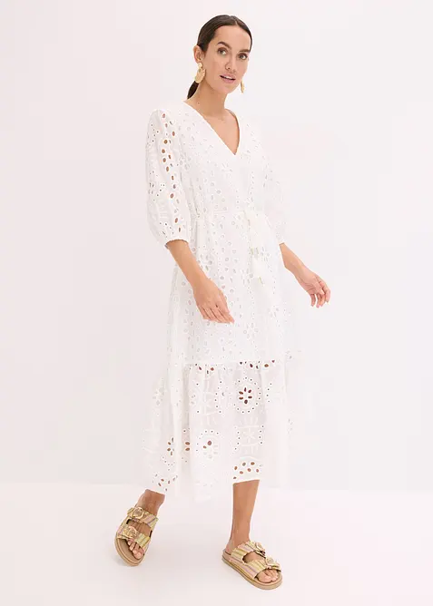 Robe midi à broderies anglaises, bonprix
