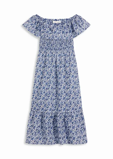 Robe midi à col Bardot en coton léger, bonprix
