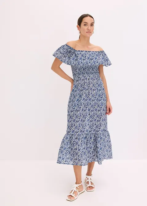 Robe midi à col Bardot en coton léger, bonprix