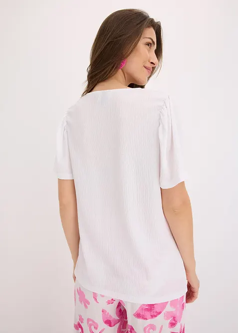 T-shirt en crêpe texturé à manches papillon, bonprix