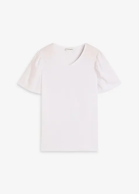 T-shirt en crêpe texturé à manches papillon, bonprix