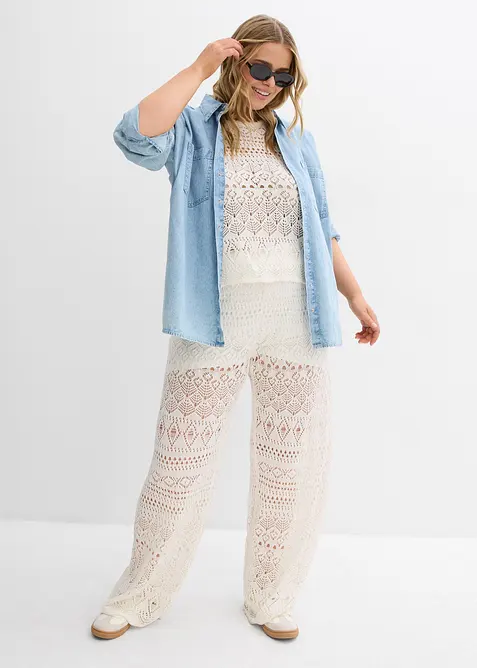 Pantalon en maille ajourée à taille élastiquée, bonprix