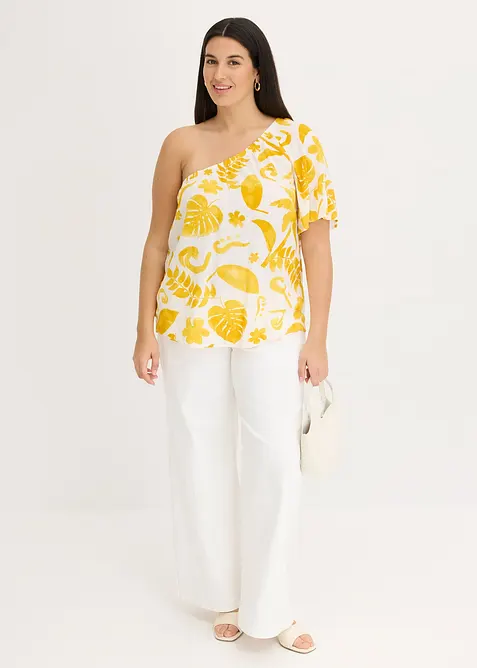 Blouse &agrave; encolure asym&eacute;trique en viscose textur&eacute;e, bonprix