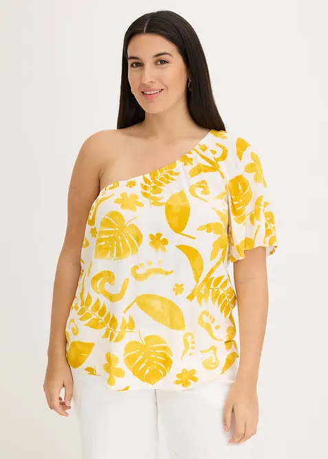 Blouse &agrave; encolure asym&eacute;trique en viscose textur&eacute;e, bonprix