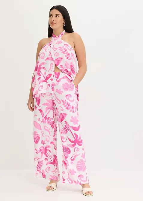 Pantalon large imprimé en viscose texturée, bonprix