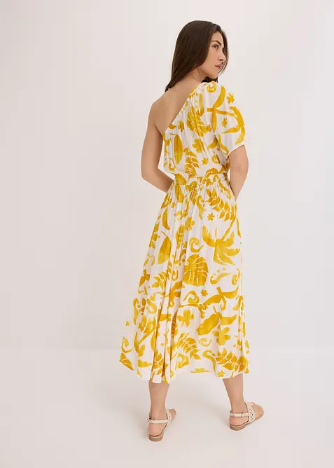 Robe asymétrique imprimée en viscose texturée, bonprix