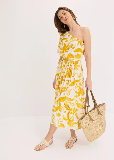 Robe asymétrique imprimée en viscose texturée, bonprix