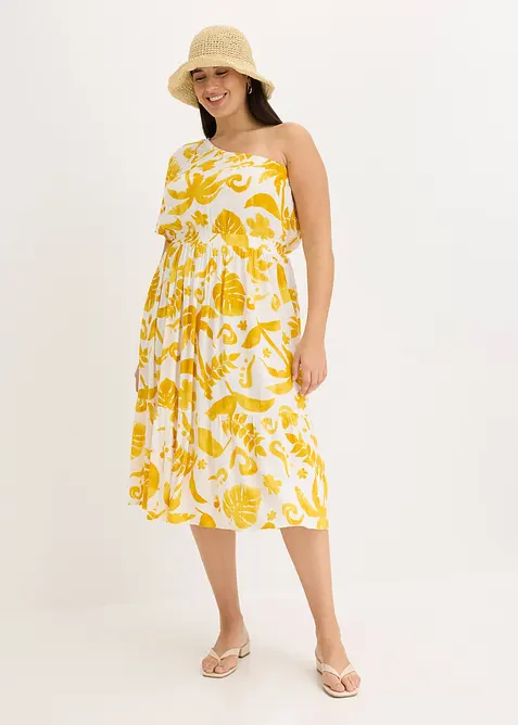 Robe asymétrique imprimée en viscose texturée, bonprix