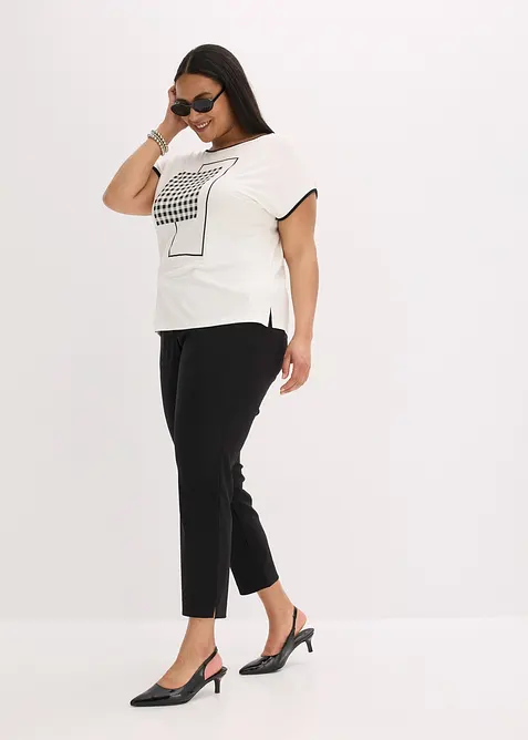 T-shirt à imprimé placé et passepoil contrastant, bonprix