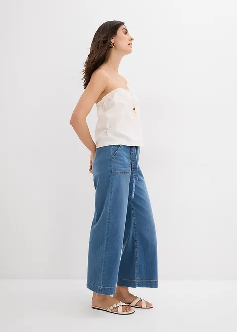 Jean large raccourci, taille haute &eacute;lastiqu&eacute;e, bonprix
