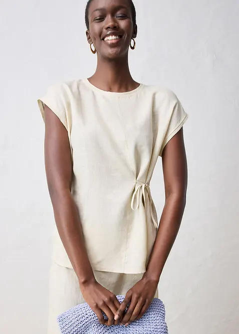 T-shirt 100% lin à finitions tissées, bonprix