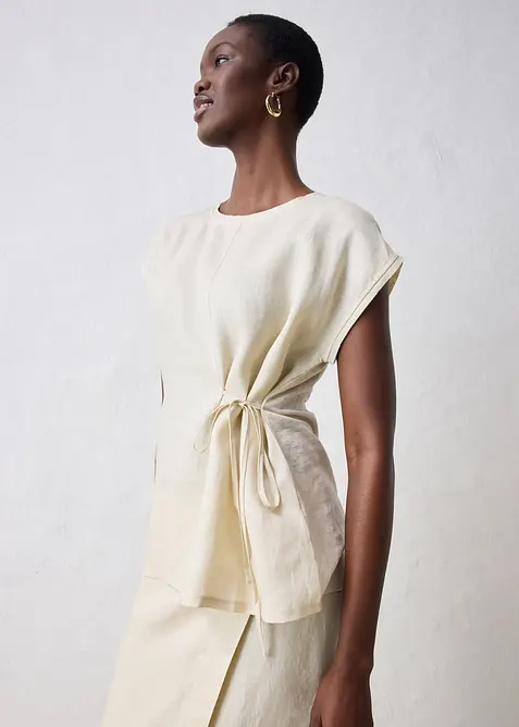 T-shirt 100% lin à finitions tissées, bonprix