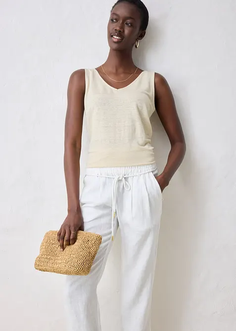 Pantalon taille élastiquée 100 % lin, bonprix