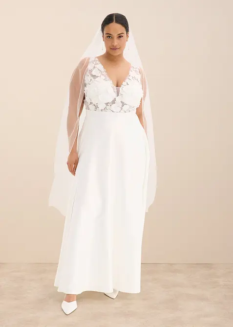 Robe de mariée en satin brillant avec application de fleurs, bonprix