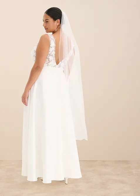 Robe de mariée en satin brillant avec application de fleurs, bonprix