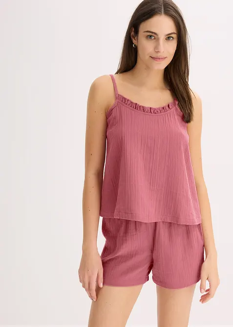 Pyjashort en gaze de coton douce avec top à fines bretelles, bonprix